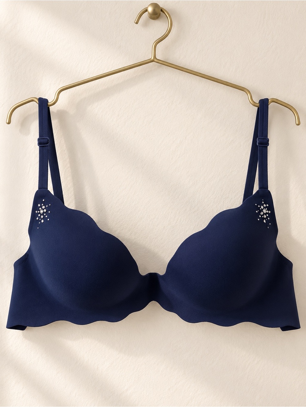 Victoria's Secret Navy Scalloped Edge Padded Bra with Rhinestones